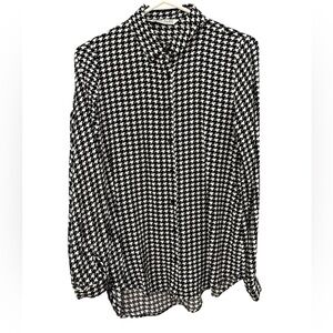 Classic Black and White Button Down Shirt with Geometric Pattern